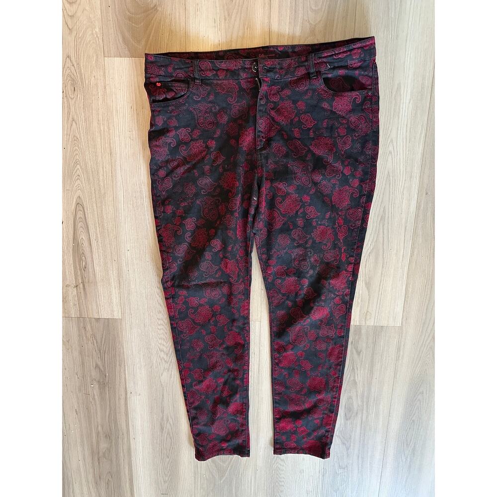 Sofia Jeans by Sofia Vergara Cabernet Paisley Flocked Skinny Pants Size 16